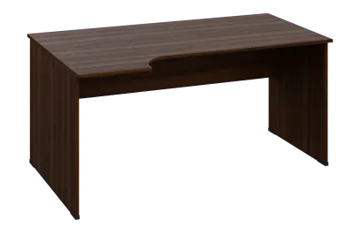 ERL 28 - 164 stůl kancelářský, rohový, levý, dřevěná podnož, deska 25 mm, široký 1600 mm, ořech královský